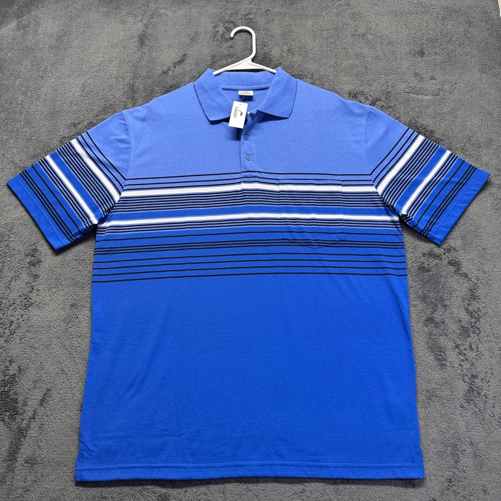 Gioberti Polo Shirt Mens XL Blue Striped Short Sleeve Chest Pocket Casual NWT
